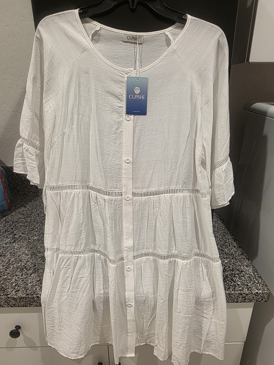 Cupshe Other - NEW W TAGS Cupshe White Button-Down Tiered Crochet-Trim Bathing Suit Cover Up